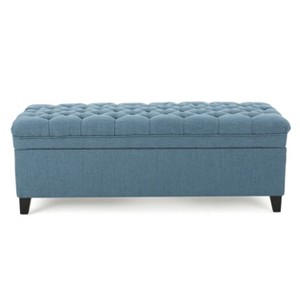 OUTSUPPLY Fabric Storage Ottoman with Birch Legs, Multi-Functional Seat & Hidden Storage, Easy Assembly - 1 of 4