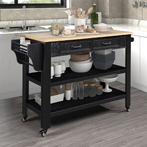 57 Inch Rolling Kitchen Island with Storage, Large Kitchen Cart with Solid OAK Wood Top & 2 Drawers, Kitchen Island Cart On Wheels Wine & Spice Rack - 1 of 4