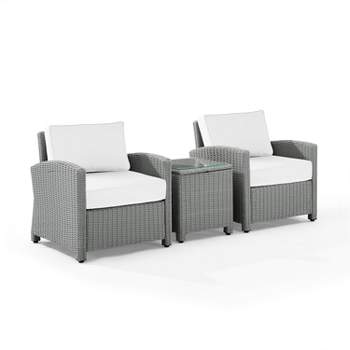 Bradenton 3pc Outdoor Wicker Seating Set with Side Table & 2 Arm Chairs - Crosley