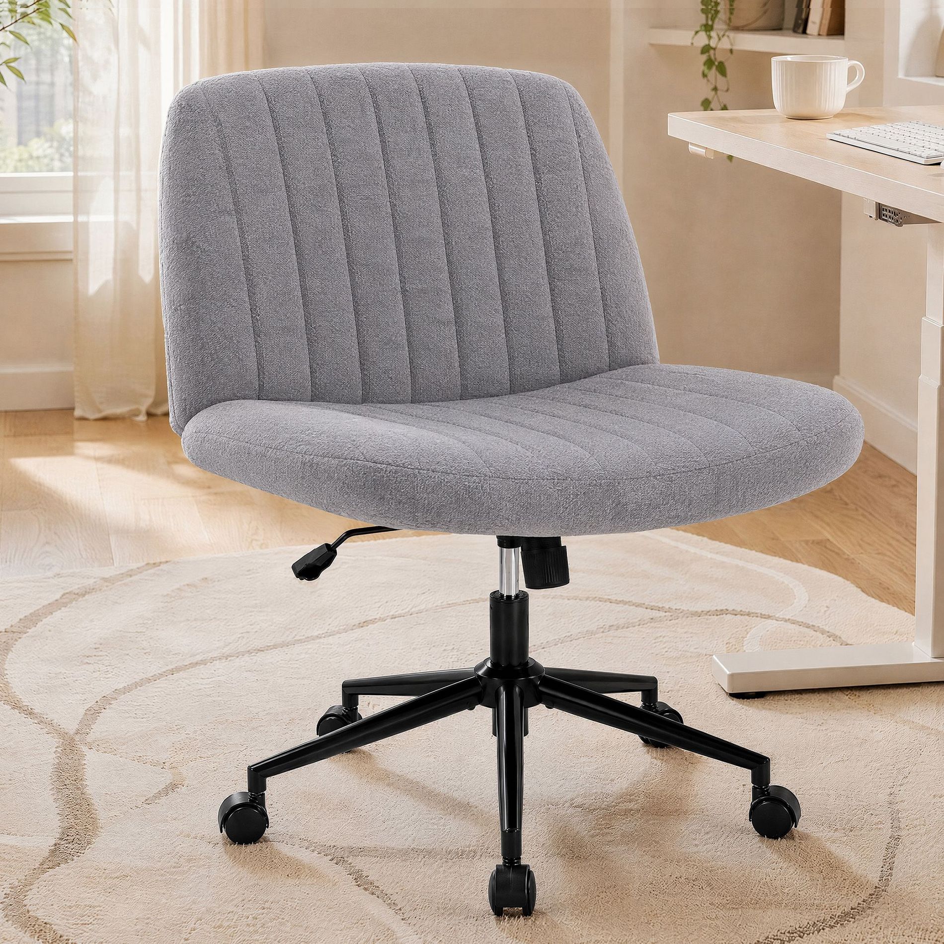 JIONJOY Criss Cross Armless Cross Legged Office Desk Chair, Adjustable Height 360°Swivel Wide Seat Ergonomic Chair for Home Office Vanity