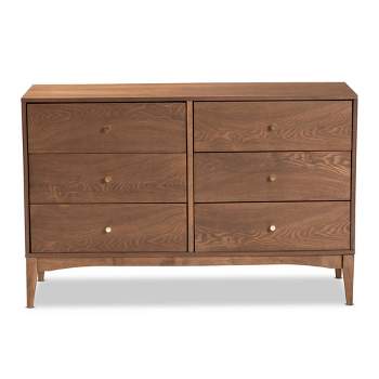 Landis Wood 6 Drawer Dresser Ash Walnut/Gold - Baxton Studio