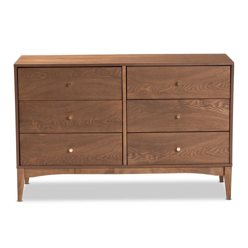 Landis Wood 6 Drawer Dresser Ash Walnut/Gold - Baxton Studio, 1 of 13