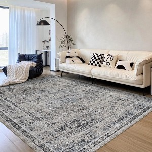 Washable Rug Distressed Vintage Medallion Rug with Non Slip Backing - 1 of 4