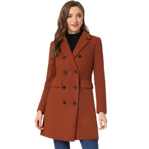 Allegra K Women's Elegant Notched Lapel Double Breasted Long Sleeve Winter Overcoat - 1 of 4