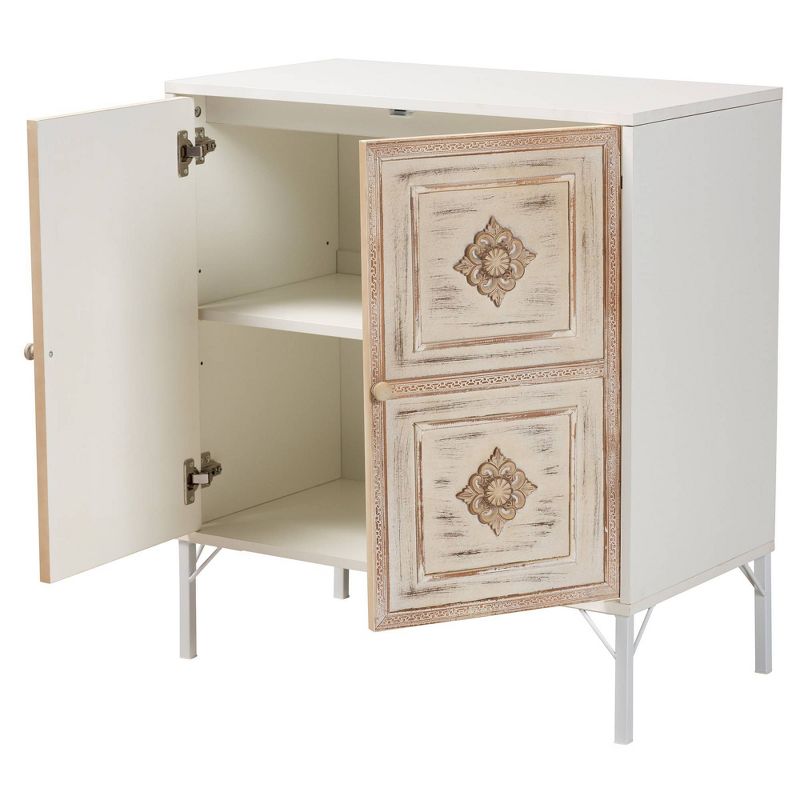Favian Two-Tone Wood and Metal 2 Door Sideboard Dining Cabinet White/Weathered Brown - Baxton Studio, 4 of 13