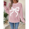 Coolmee Women Bow Knit Sweater Crew Neck Long Sleeve Knitted Pullover Contrast Trim Knitwear - 2 of 4
