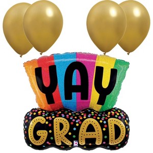 LoonBalloon 31 Inch Graduation Colorful Yay Grad Holographic Balloon Medium Size Balloon Set with 4 latex - 1 of 2