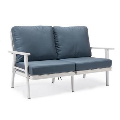 Leisuremod Walbrooke Modern Polyester Loveseat With White Aluminum ...