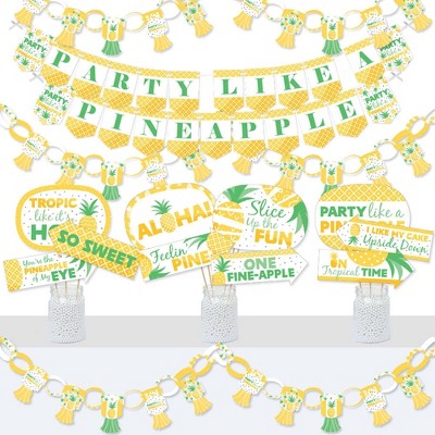 Big Dot of Happiness Tropical Pineapple - Banner and Photo Booth Decorations - Summer Party Supplies Kit - Doterrific Bundle