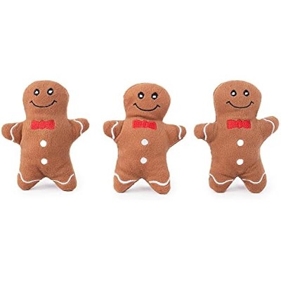 ZippyPaws 3-Pack Miniz Christmas Dog Toys - Plush Squeaky Holiday Dog Gifts, Interactive Hide & Seek Stocking Stuffers for Pets - Gingerbread Men