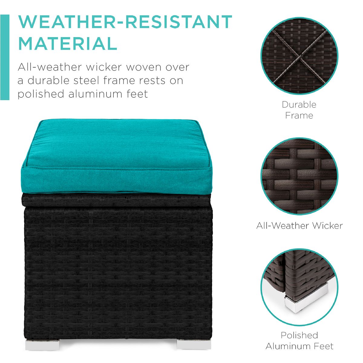 Best Choice Products Set of 2 Wicker Ottomans, Multipurpose Furniture w/ Removable Cushions - Brown/Beige - thumbnail 9