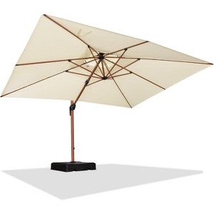 PURPLE LEAF 10' x 13' Double Top Rectangle Patio Umbrella with Base Deluxe Wood Pattern Offset Hanging Umbrella for Pool Garden - 1 of 4