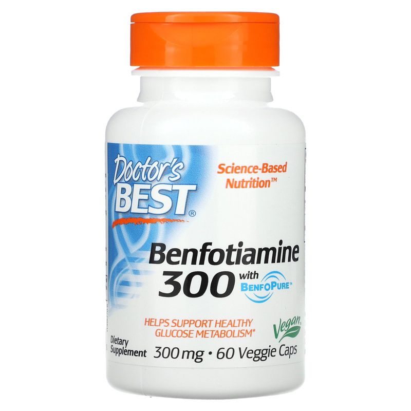 Doctor's Best Benfotiamine 300 with BenfoPure, 300 mg, 60 Veggie Caps, 1 of 3