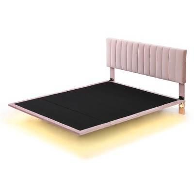 Floating Queen Platform Bed Frame, Headboard Velvet, No Box Spring Needed Upholstered Queen Bed Frame for Bedroom