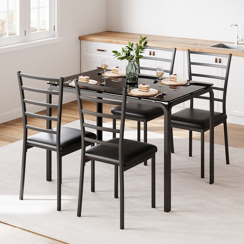 Whizmax 5 Piece Kitchen Room Chairs Set for Home, Dinette, Breakfast Nook, Modern, Small Space, Dining Table for 4, Black, 2 of 11
