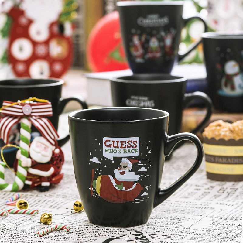 Bruntmor 16 Oz Ceramic Christmas theme Coffee Mug Set of 6, Black, 6 of 9