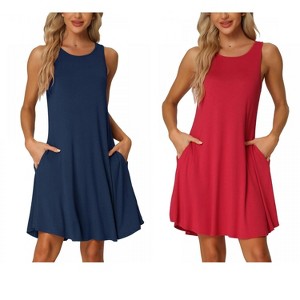 INSPIRE CHIC Women's 2 Pcs Sleeveless Crew-Neck Sleep Dress with Pockets Nightgown Set - 1 of 4