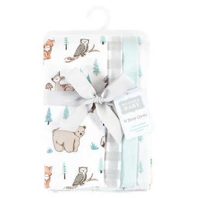 Hudson Baby Cotton Flannel Burp Cloths, Neutral Woodland Pals 4pack