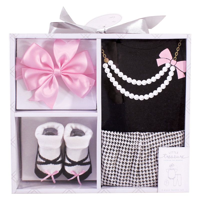 Little Treasure Baby Girl Boxed Gift Set, Black/Pink Pearls, 0-6 Months, 2 of 3