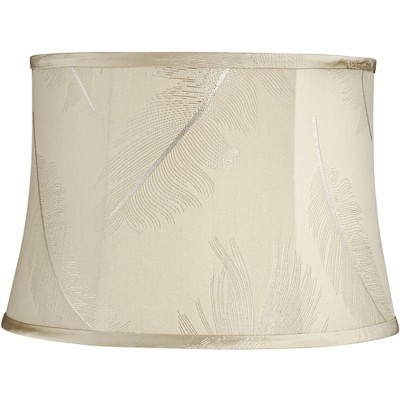 Springcrest Cream Embroidered Feather Medium Drum Lamp Shade 14" Top x 16" Bottom x 11" High (Spider) Replacement with Harp and Finial