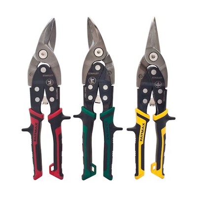 Stanley 3 Piece FatMax Aviation Tin Snip Set with Chrome Molybdenum Steel Blades, Auto Retractable Handles, and Color Coding for Home Improvement