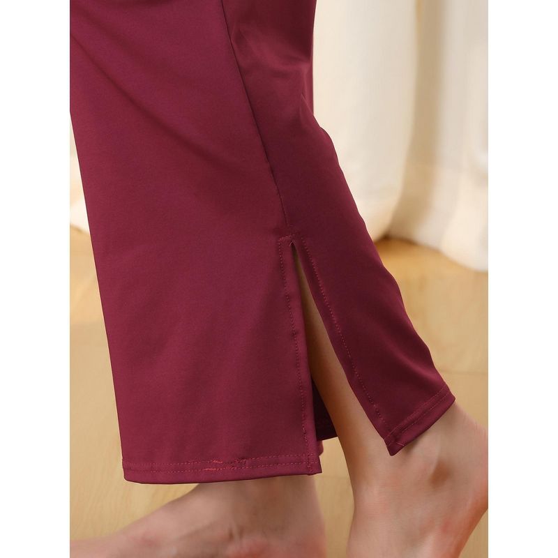 cheibear Womens Pajama Pants Sleepwear Jogging Bottoms Casual Trousers Wide Leg Lounge Pants, 4 of 6
