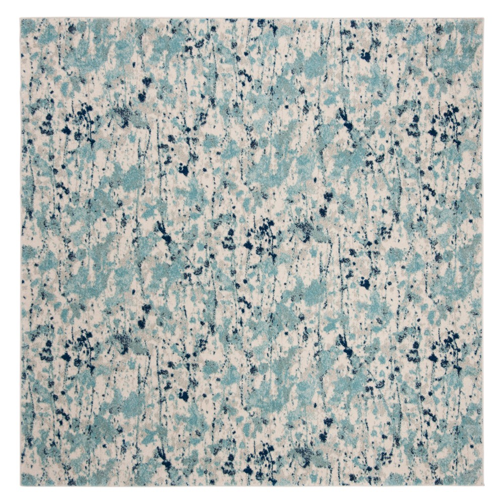 6'7inx6'7in Splatter Loomed Square Area Rug Ivory/Blue - Safavieh