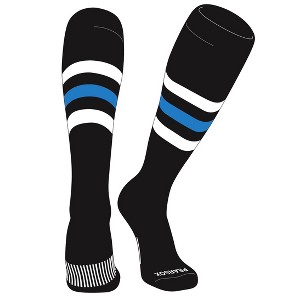 PEAR SOX Striped OTC Baseball, Softball, Football Socks (H) Black, White, Neon Blue - 1 of 3