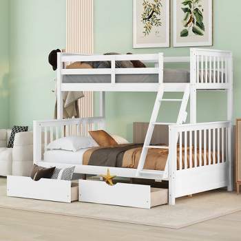 Twin over Full Bunk Bed with Ladders and Two Storage Drawers-ModernLuxe