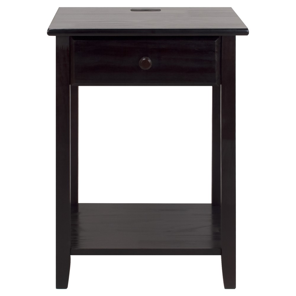 Photos - Storage Сabinet 24.5" Nightstand with USB Port Espresso Brown - Flora Home