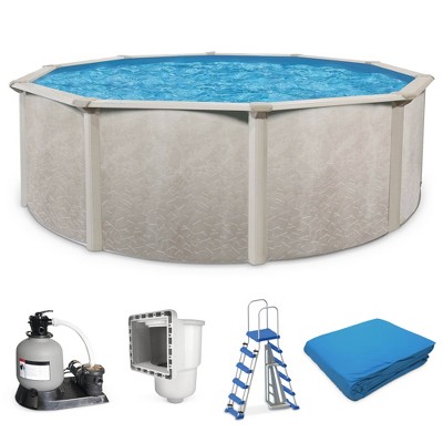 Aquarian Phoenix 24' x 52" Steel Frame Above Ground Swimming Pool, Pump and Ladder Kit with Sand Filter, Pool Liner, and Skimmer