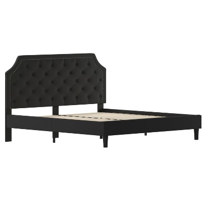 King Black Upholstered Platform Bed with Tufted Headboard