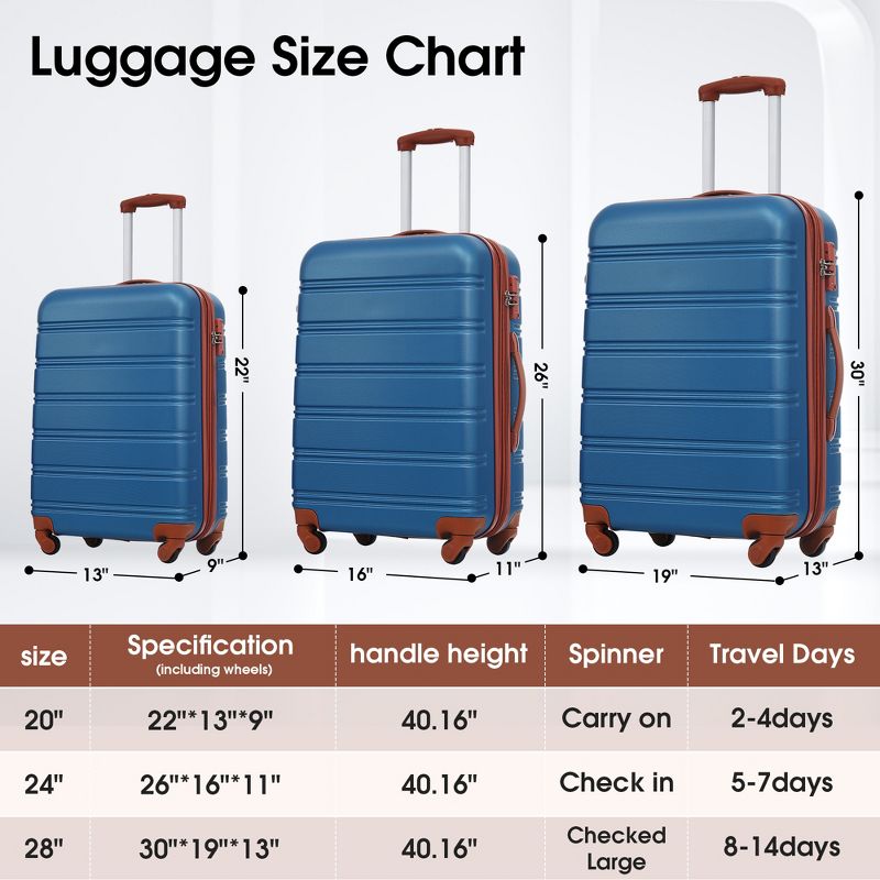 3 PCS Luggage Set, Hardside Spinner Suitcase with TSA Lock (20/24/28)-ModernLuxe, 2 of 7