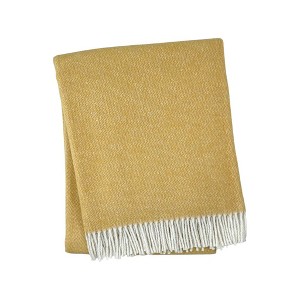 HomeRoots 55" X 70" Gold And White Cotton Blend Woven Herringbone Plush Throw Blanket with Fringe - 1 of 4