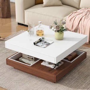 Mayeerty Square 360° Rotating Coffee Table with Three Detachable Tray - 1 of 4