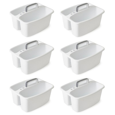 Sterilite Divided Ultra Caddy, Plastic, Portable Storage To Hold Bathroom  And Cleaning Supplies, 5 Large Compartments And Handle, White, 6-pack :  Target