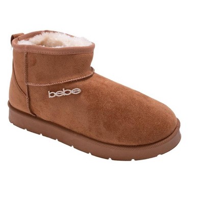 Bebe Women’s Boots - Cozy Women's Shoes, Microsuede Ankle Boots with Faux Fur Lining, Rhinestone Logo