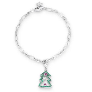ShineHigh Christmas Tree Holiday Charm Bracelet, 7.5-Inch Rhodium-Plated Link Style with Multicolor CZ Accents and Pave Setting, Lobster Clasp Closure - 1 of 1
