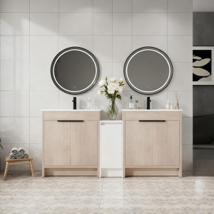 GDFStudio Wilbur 72" Freestanding Bathroom Vanity with Dual Ceramic Sinks and Storage Cabinets - 1 of 4