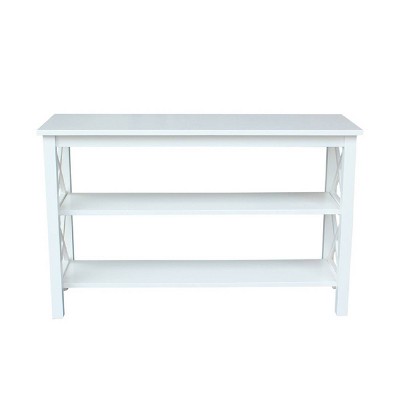 White Solid Wood Rectangular Console Table with Shelves
