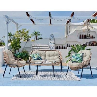 DOMETOUR 4 Pc Outdoor Set Natural with Beige Cushions