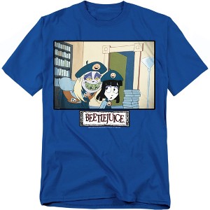 Men's Beetlejuice And Lydia Sappy Face Ghouls Sell Creepy Cookies T-Shirt - 1 of 4