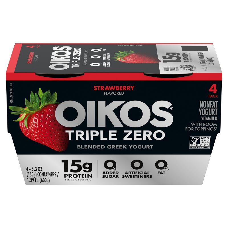 Oikos Triple Zero Strawberry Greek Yogurt - 4ct/5.3oz Cups, 3 of 9