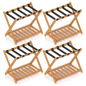 Costway Folding Luggage Racks Set of /4 with Storage Shelf & 5 Nylon Straps Luggage Holder - 1 of 4