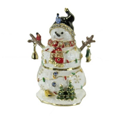 Hinged Trinket Box 2.75" Snowman With Birds Box Christmas Magnetic  -  Decorative Figurines