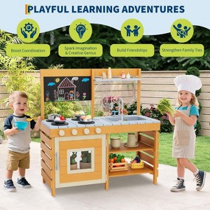 Kids Wooden Play Kitchen Playset,in£¦Outdoor Toy Mud Kitchen Pretend Play Set with Chalkboard/Storage/stoves,for Toddlers 3+ Years Old,Orange - 1 of 4