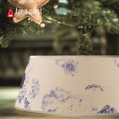 Medium Blue and White Floral Canvas Christmas Tree Collar