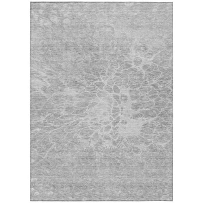 Silver And Gray Abstract Washable Indoor Outdoor Area Rug