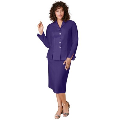 Roaman's Women's Plus Size Two-Piece Skirt Suit With Shawl-Collar Jacket -  18 W, Purple