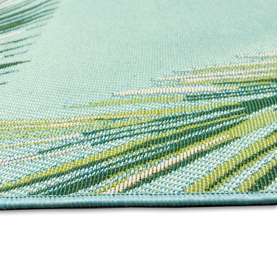 Marina Palm Aqua Indoor/Outdoor Flatwoven Rug 24"x5"